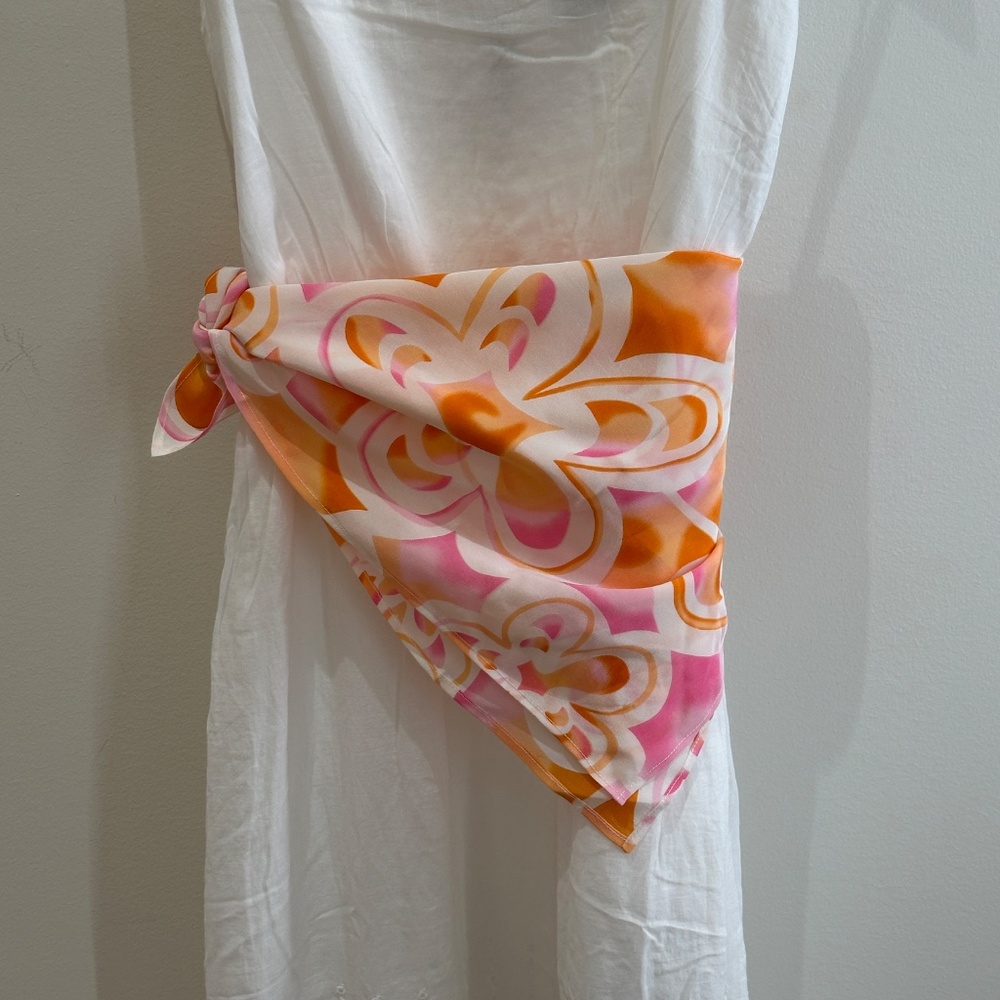NWT SILKLETTE Claire 100% Fine Silk Kerchief Scarf ORANGE/PINK/WHITE